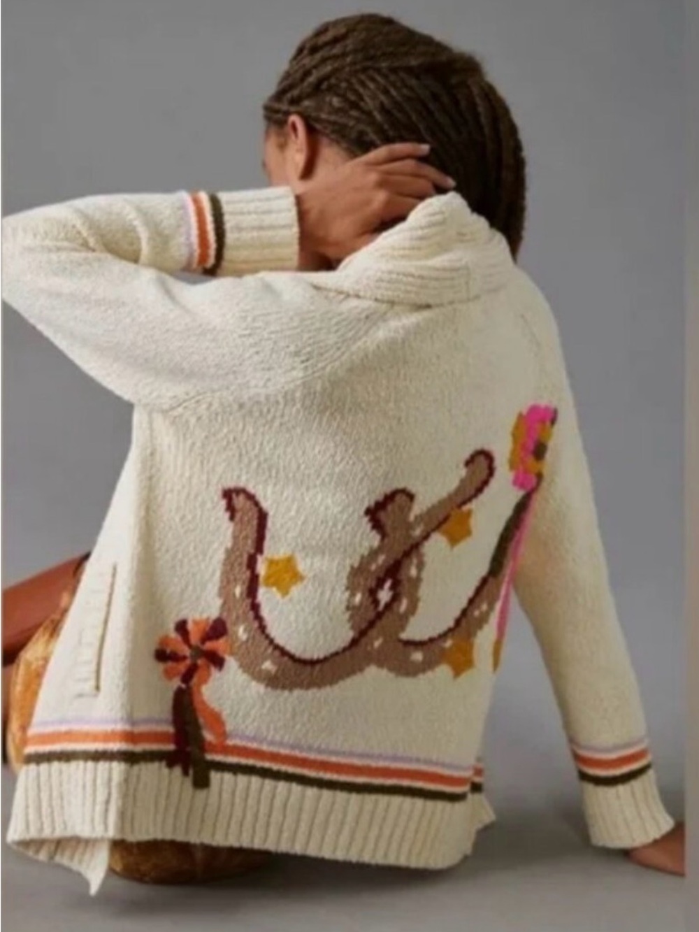 Maeve by Anthropologie Cream Duffel Horseshoe Knit Cardigan sz SM